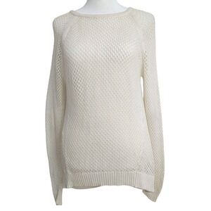 Michael Kors Blouse Womens Size XS Long Sleeve Ivory Knitted Coachella Boho Edgy